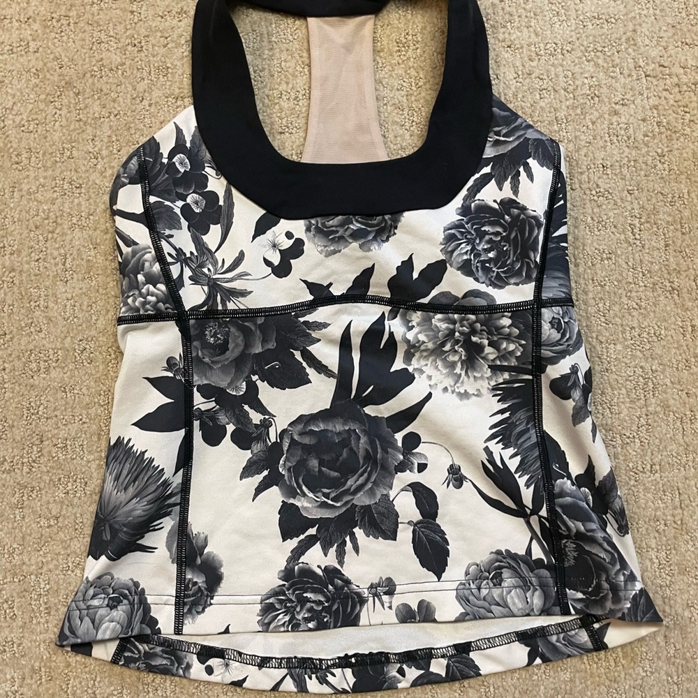 Floral Black and White Lululemon Yoga Active Bra Tank Top 8